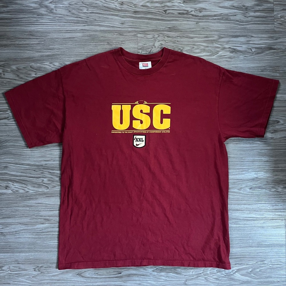 Vintage Y2K Nike Team USC Trojans T-Shirt Men XL Cardinal Red Yellow Graphic Tee